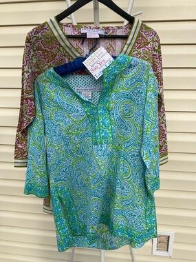 Gretchen Scott bundle lot 2 Pink Lime Blue Paisley Tunic 1 small 1 medium colors